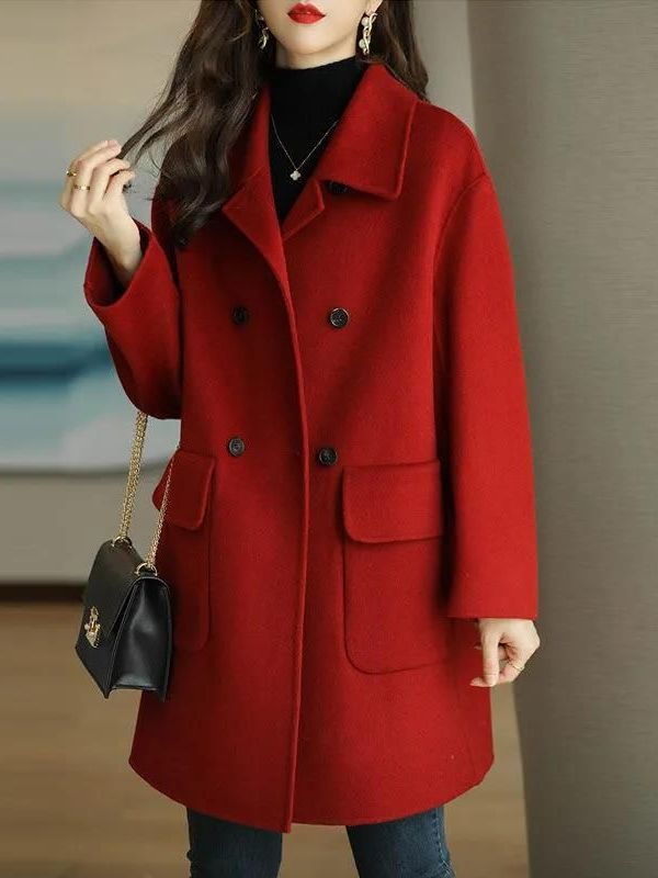 Stylish Mid-Length Woolen Coat - đánh giá và giá Wool Coat Peacoat