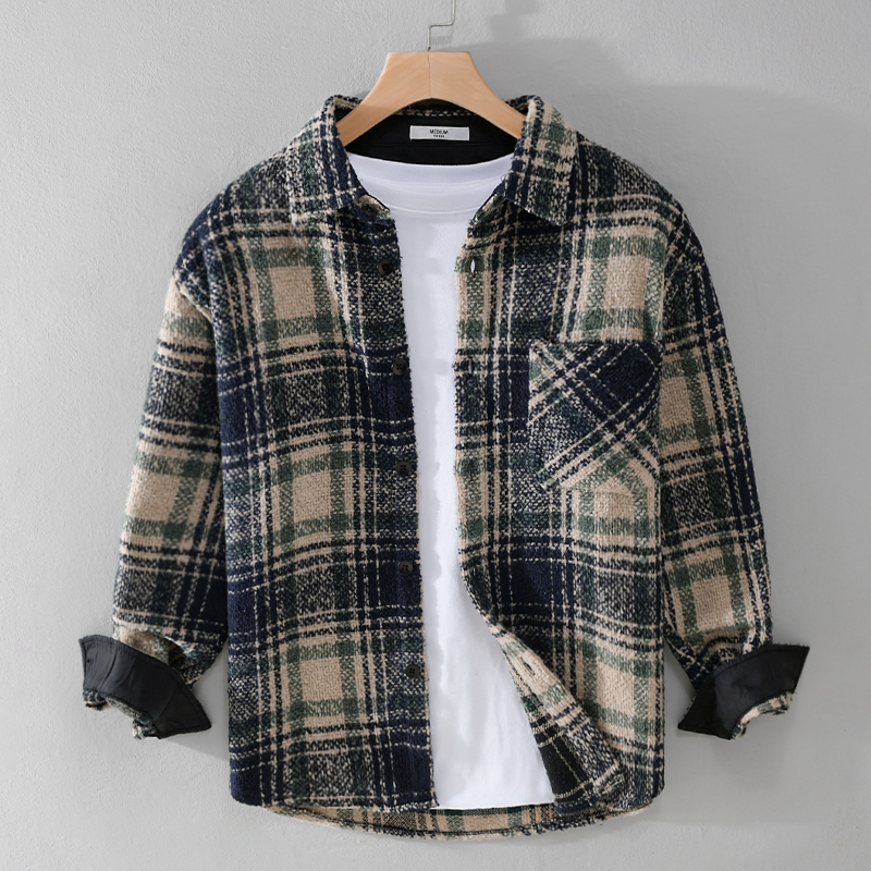 New Stylish Long-sleeve Plaid  - đánh giá và giá Flannel Shirt Lined